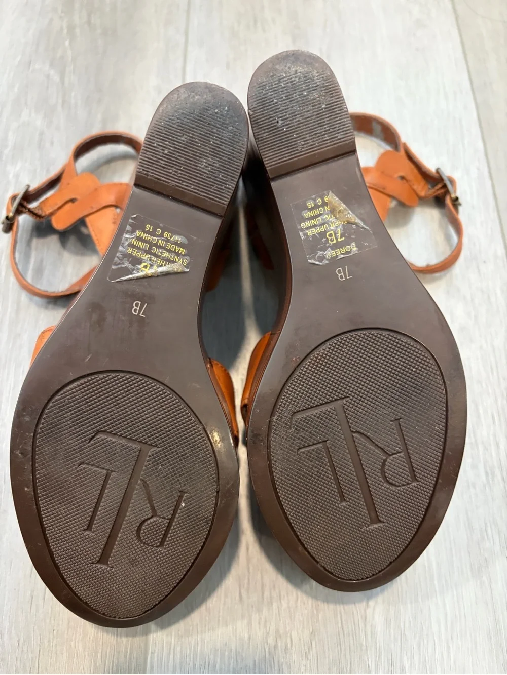 Ralph Lauren Cognac Leather Cross-Strap Slingback Heels